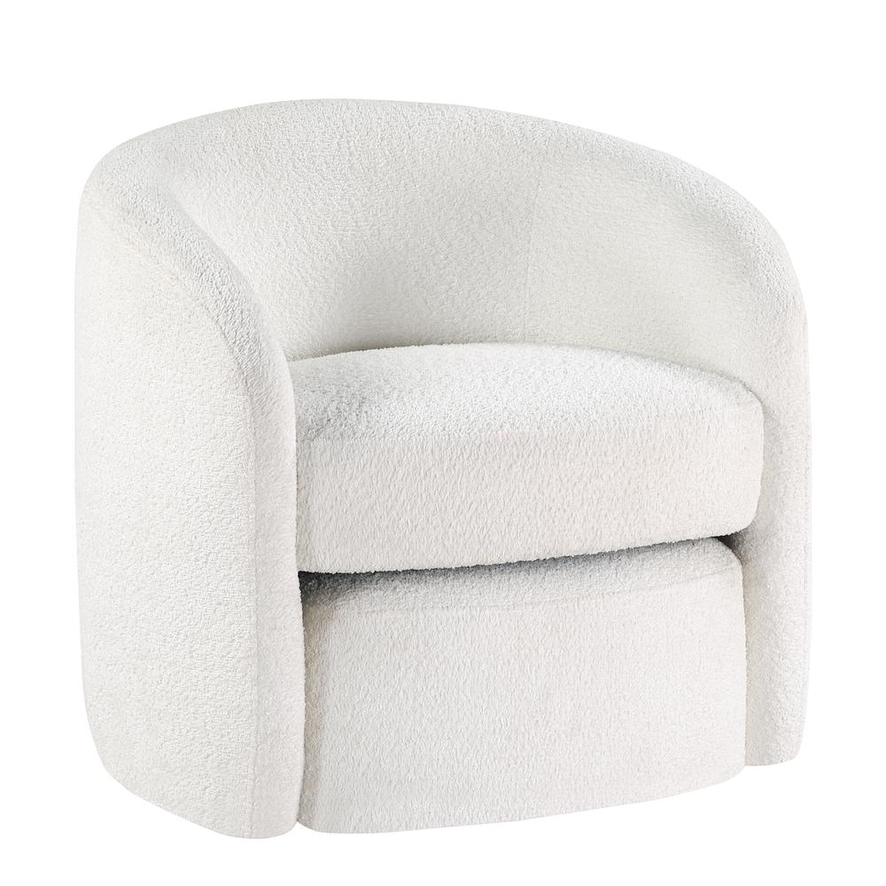 Silvie White Boucle Fabric Accent Chair with Ottoman. Picture 4