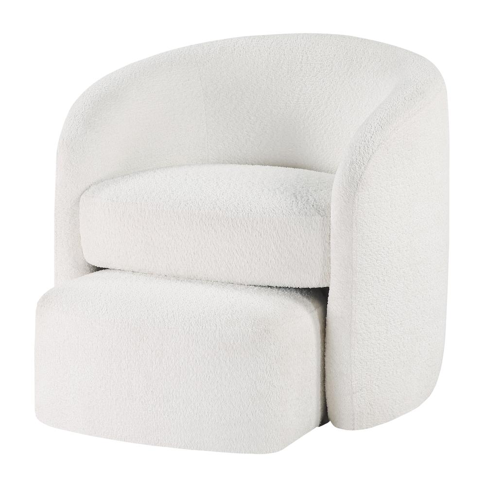 Silvie White Boucle Fabric Accent Chair with Ottoman. Picture 5