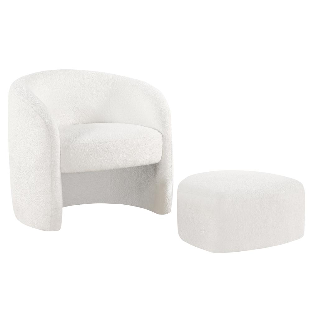 Silvie White Boucle Fabric Accent Chair with Ottoman. Picture 6