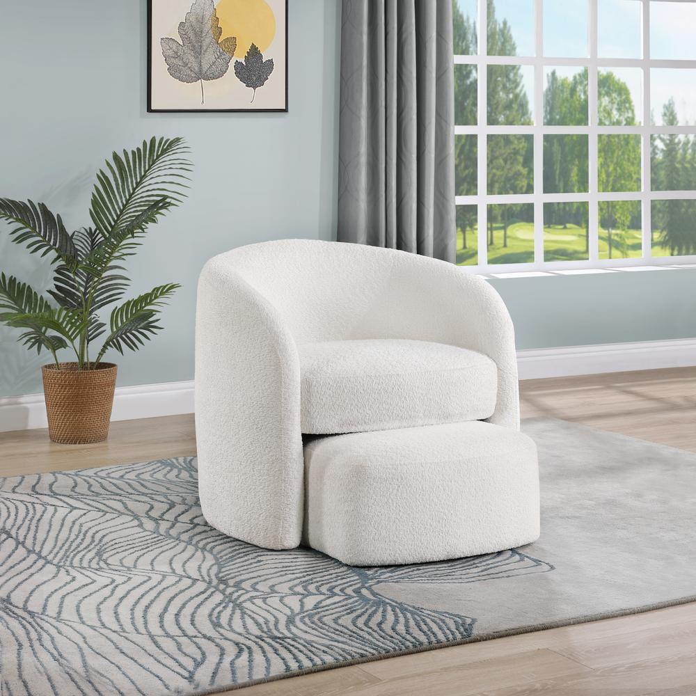 Silvie White Boucle Fabric Accent Chair with Ottoman. Picture 15