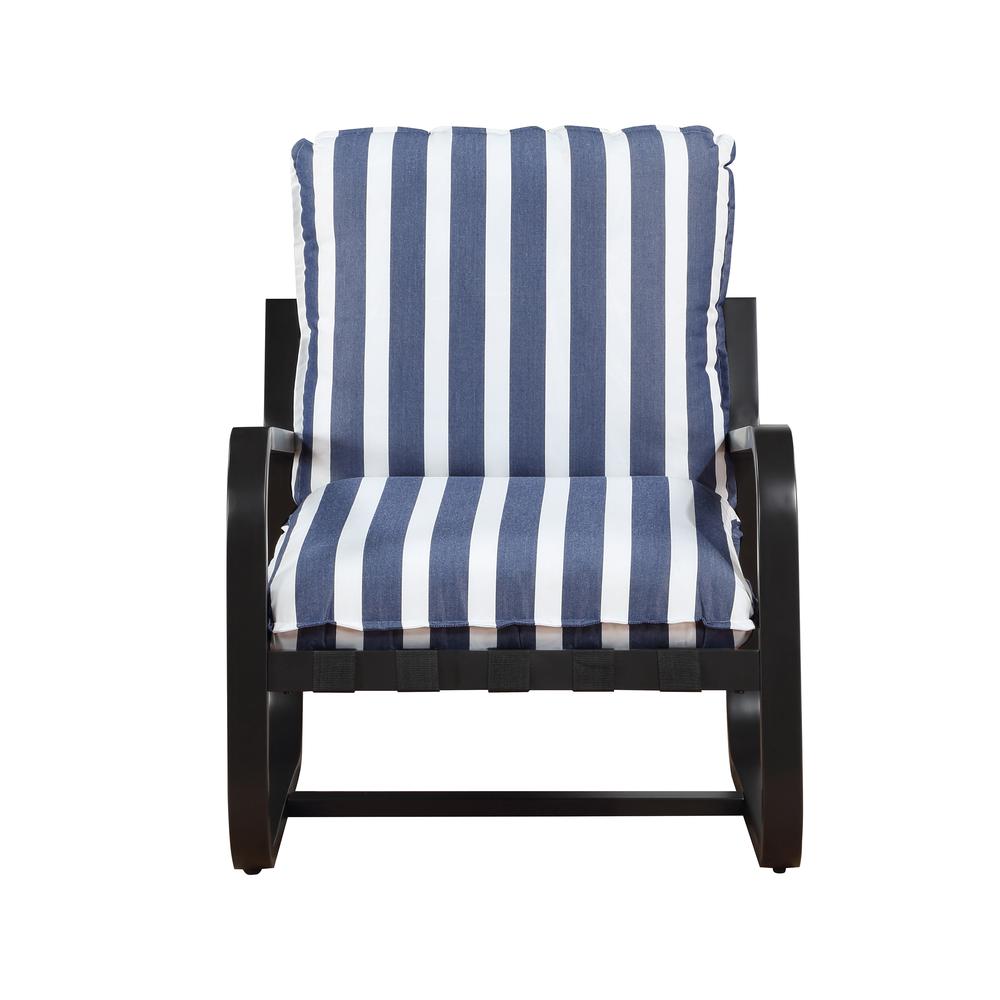 Aspen Outdoor Sling Chair Upholstered in Blue and White Stripe Fabric. Picture 1