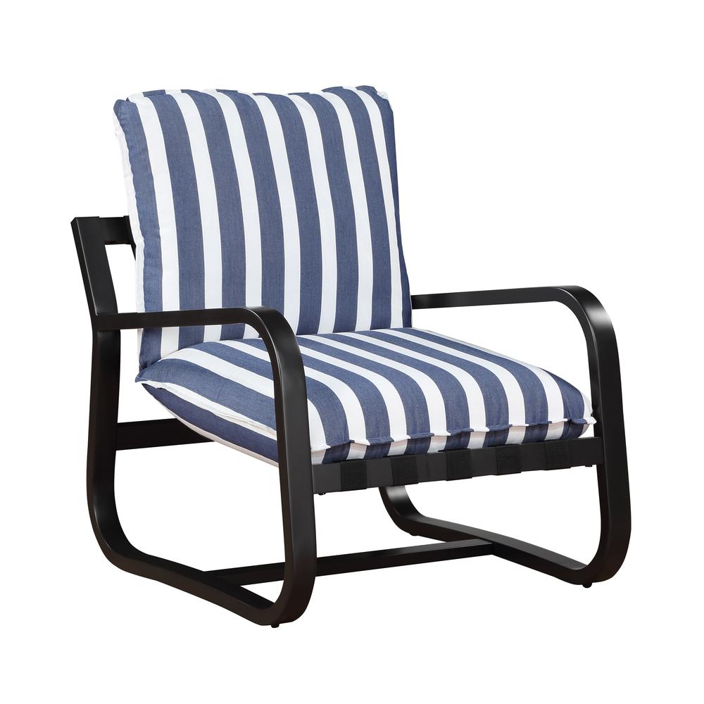 Aspen Outdoor Sling Chair Upholstered in Blue and White Stripe Fabric. Picture 2