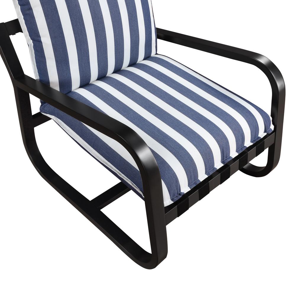 Aspen Outdoor Sling Chair Upholstered in Blue and White Stripe Fabric. Picture 6