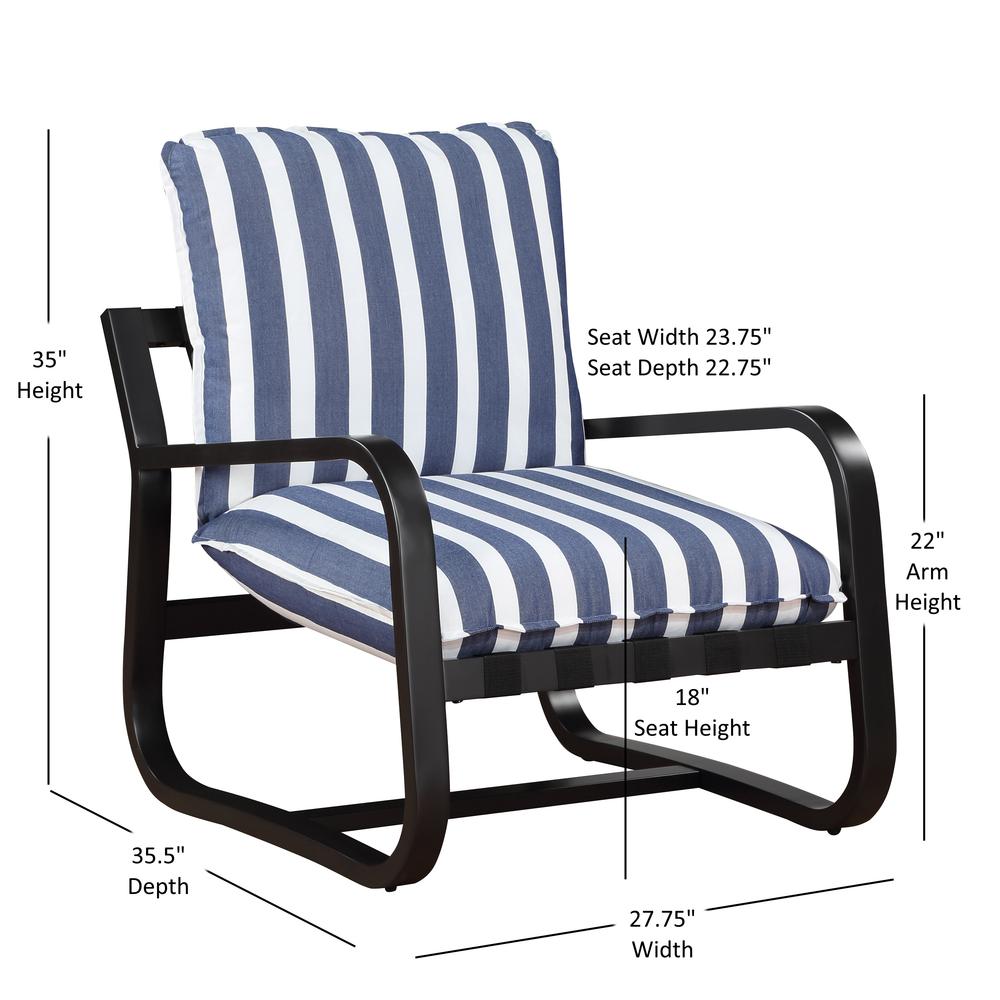 Aspen Outdoor Sling Chair Upholstered in Blue and White Stripe Fabric. Picture 8