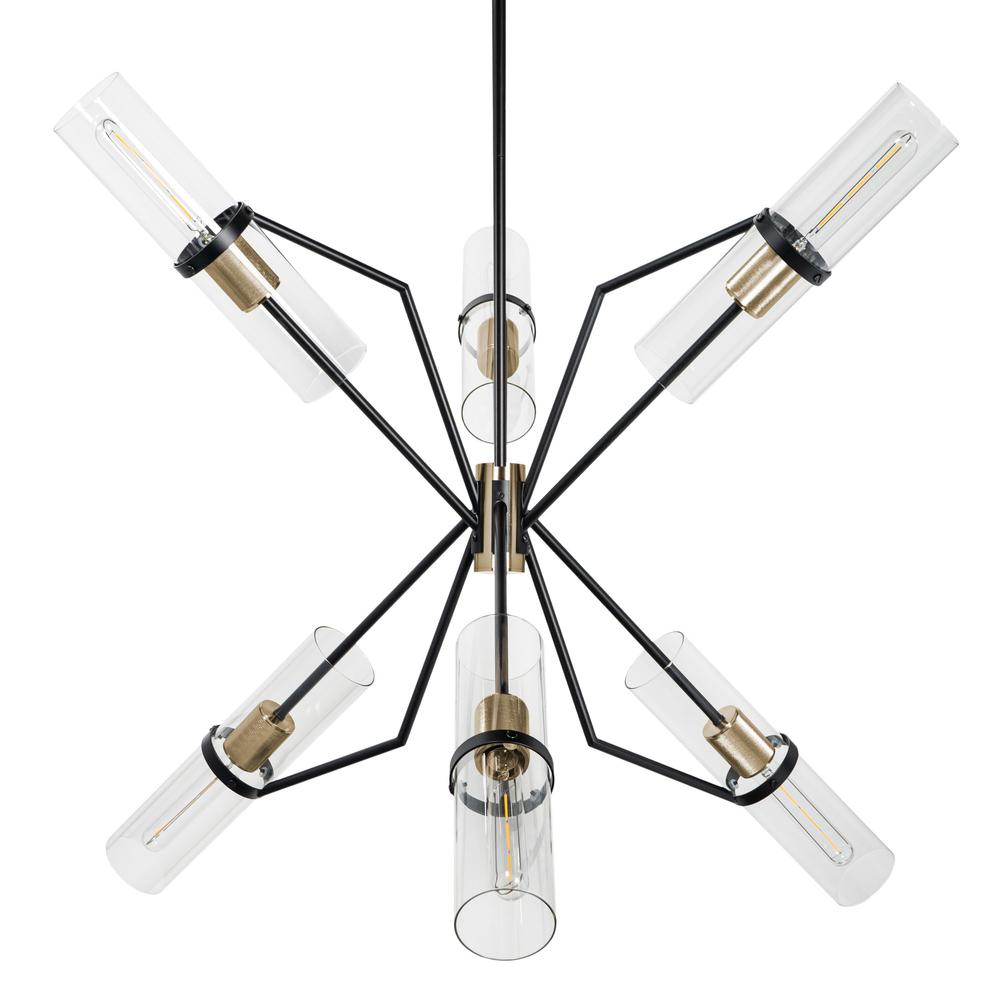 Everly 6 Light Chandelier, Black and Brass. Picture 1