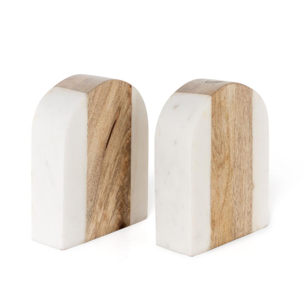 Wagner Wood and Marble Bookends, Set of 2. Picture 1