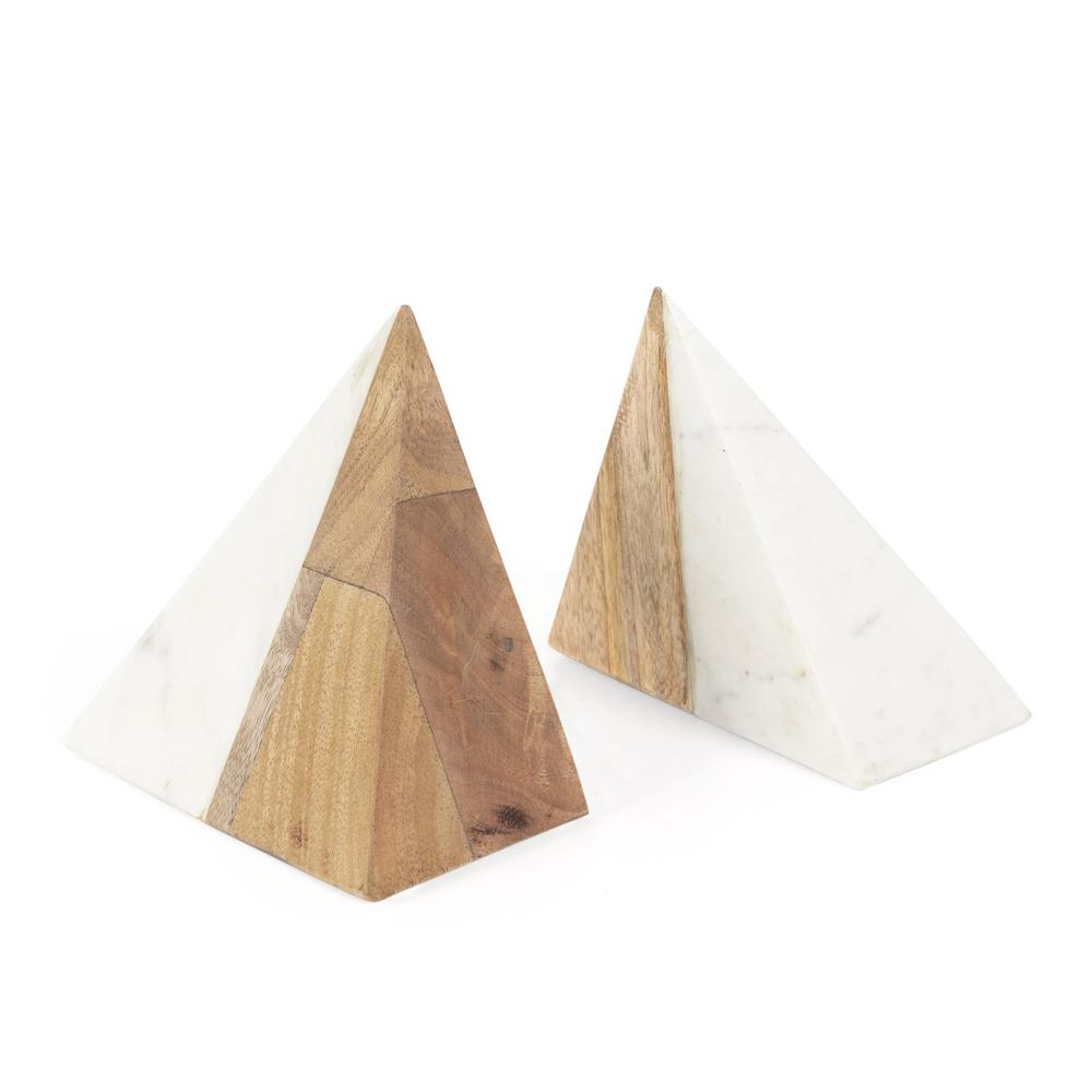Zahara Wood and Marble Bookends, Set of 2. Picture 1