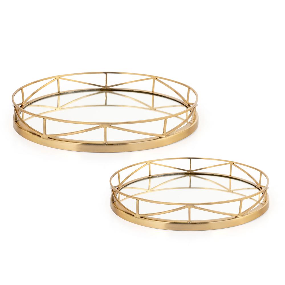 Knox Gold Mirrored Round Metal Trays, Set of 2. Picture 2