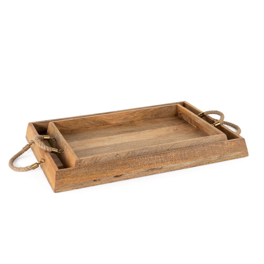Caydence Rectangle Wood Trays, Set of 2. Picture 1