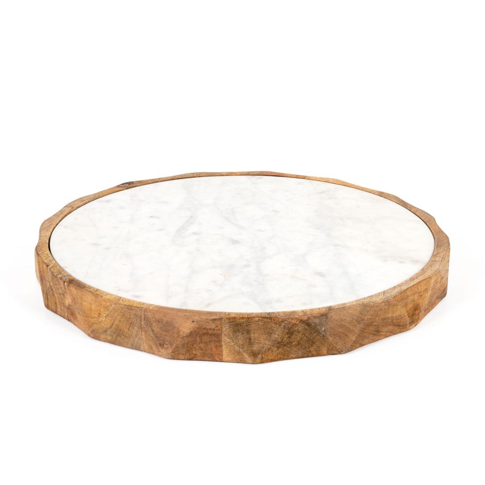 Carmelo 15" Round Marble and Wood Serving Board. Picture 2