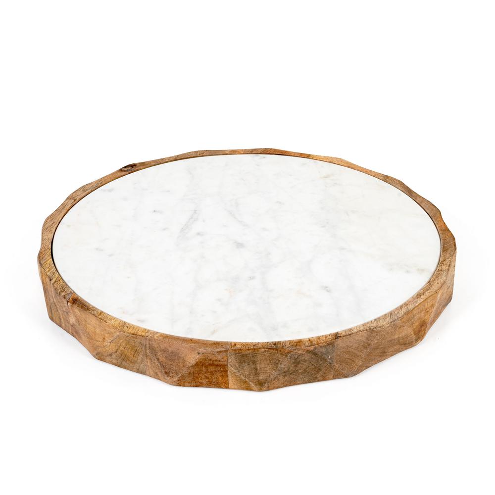 Carmelo 15" Round Marble and Wood Serving Board. Picture 1