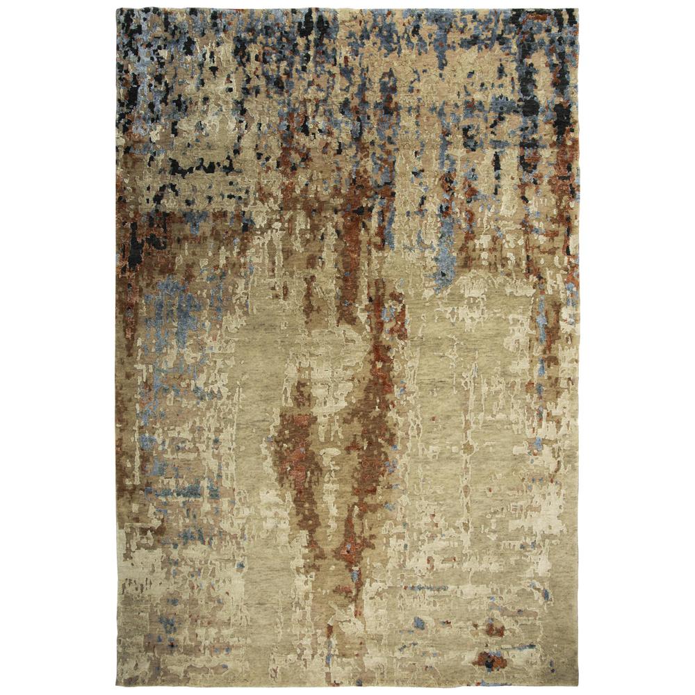 Hand Knotted Cut Pile Wool/ Viscose Rug, 6' x 9'. Picture 1