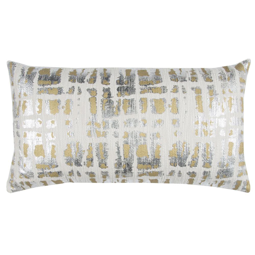 14X26 Natural + Yellow Multi Hand Painted Abstract Lumbar Throw Pillow