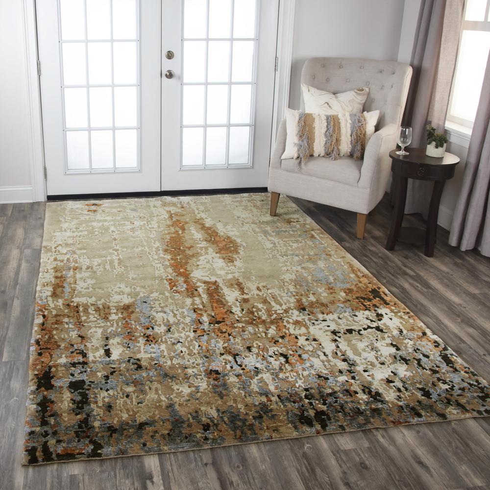 Hand Knotted Cut Pile Wool/ Viscose Rug, 9' x 12'. Picture 2