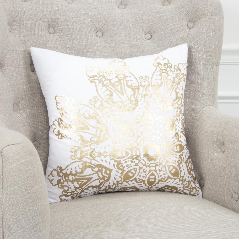 Gold Rizzy Home T05008 Decorative Poly Filled Throw Pillow 18 x 18 White