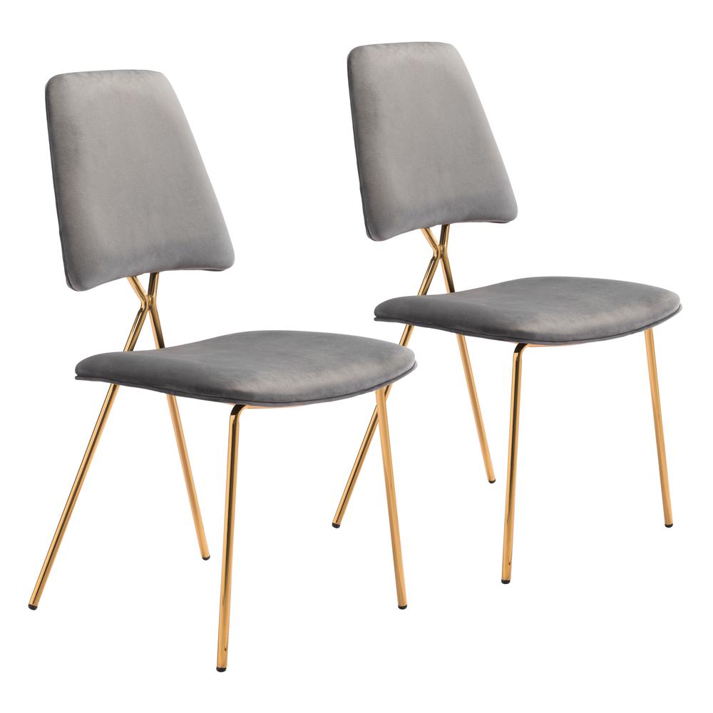 Chloe Dining Chair (Set of 2) Gray & Gold. Picture 1