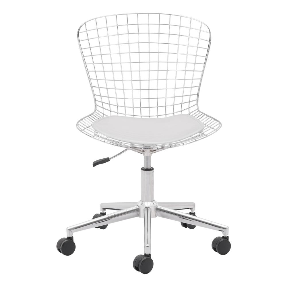 Wire Office Chair Chrome w/ White Cushion. Picture 6