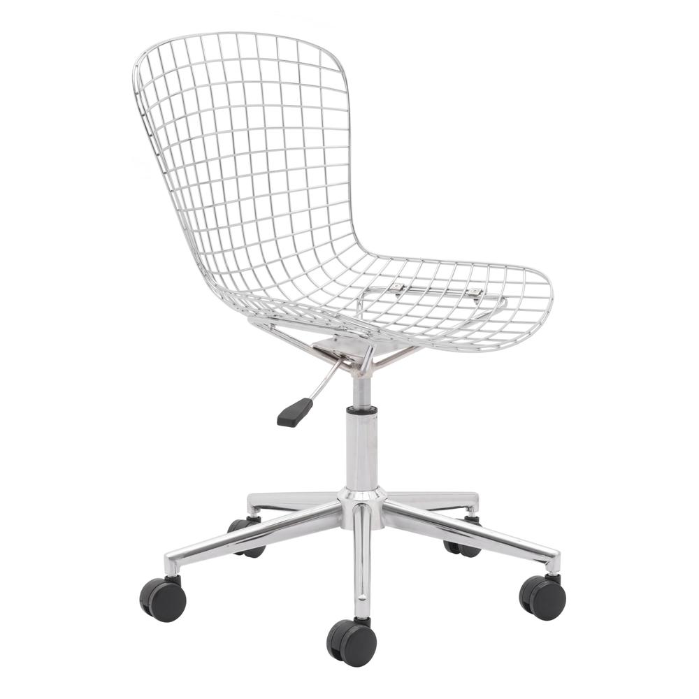 Wire Office Chair Chrome w/ White Cushion. Picture 8