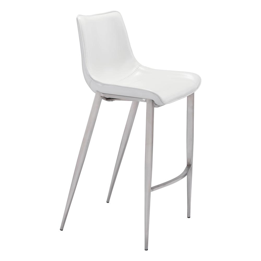 Magnus Bar Chair (Set of 2), White &  Brushed Stainless Steel, Belen Kox. Picture 1