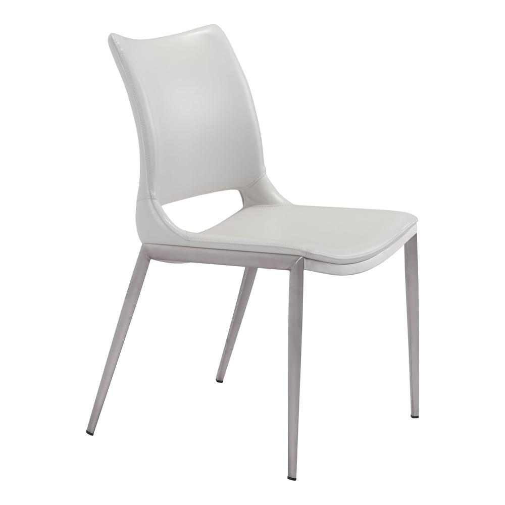 Ace Dining Chair (Set of 2), White & Brushed Stainless Steel, Belen Kox. Picture 1