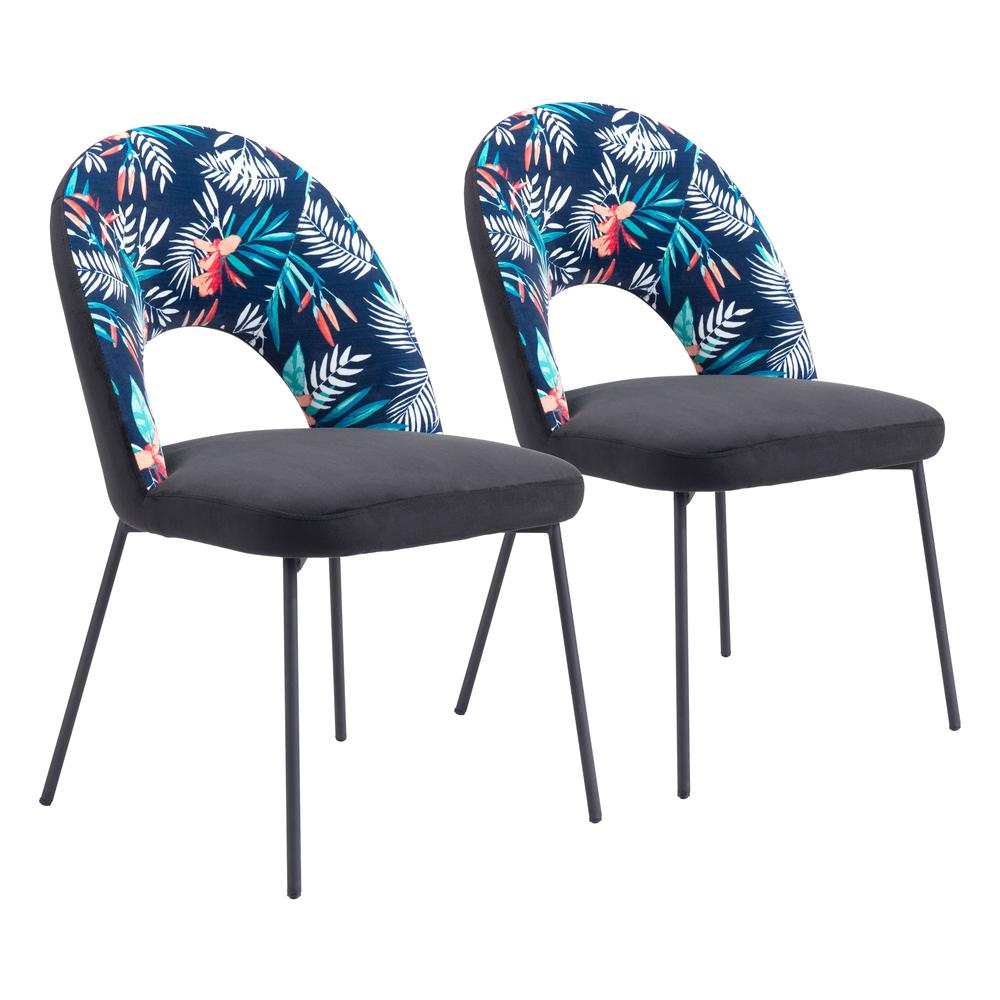 Merion Dining Chair (Set of 2) Multicolor Print & Black. Picture 1
