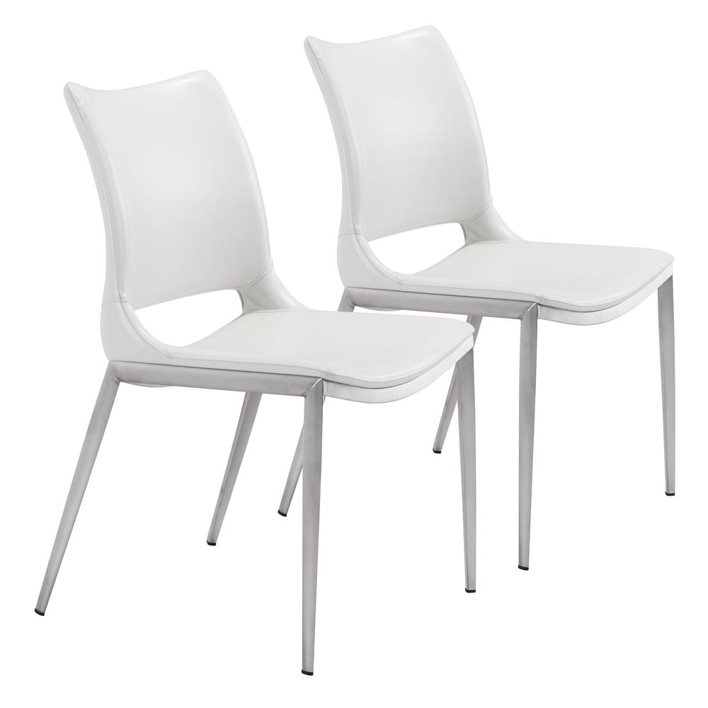 Ace Dining Chair (Set of 2) White & Silver. Picture 1