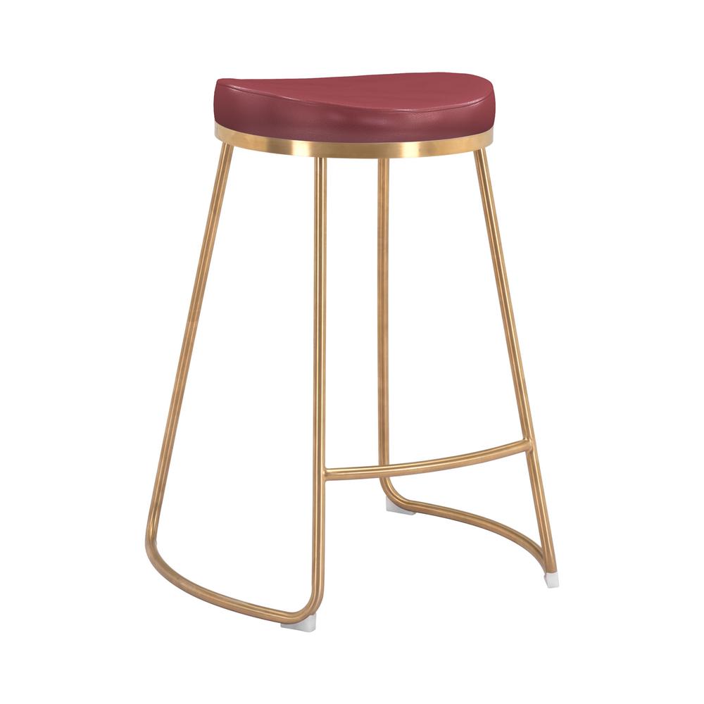 Bree Counter Stool (Set of 2) Burgundy & Gold. Picture 2