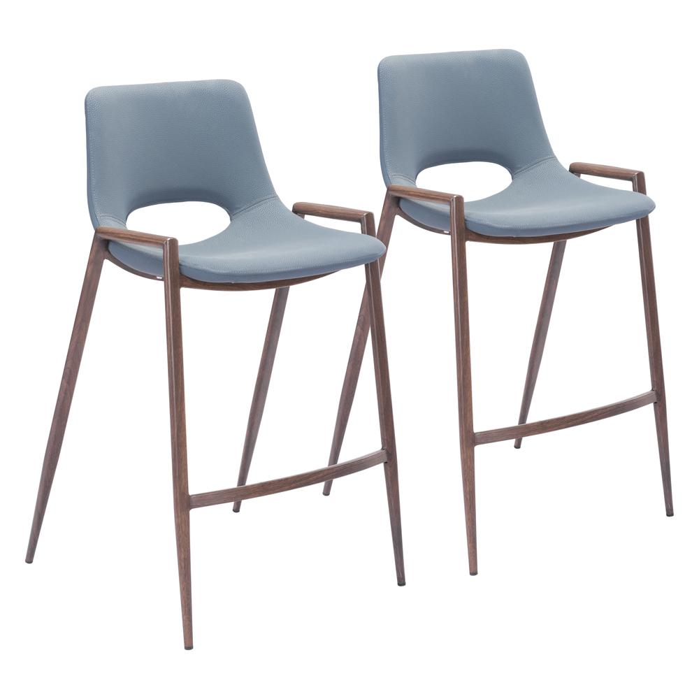Desi Counter Stool (Set of 2) Blue & Walnut. Picture 1