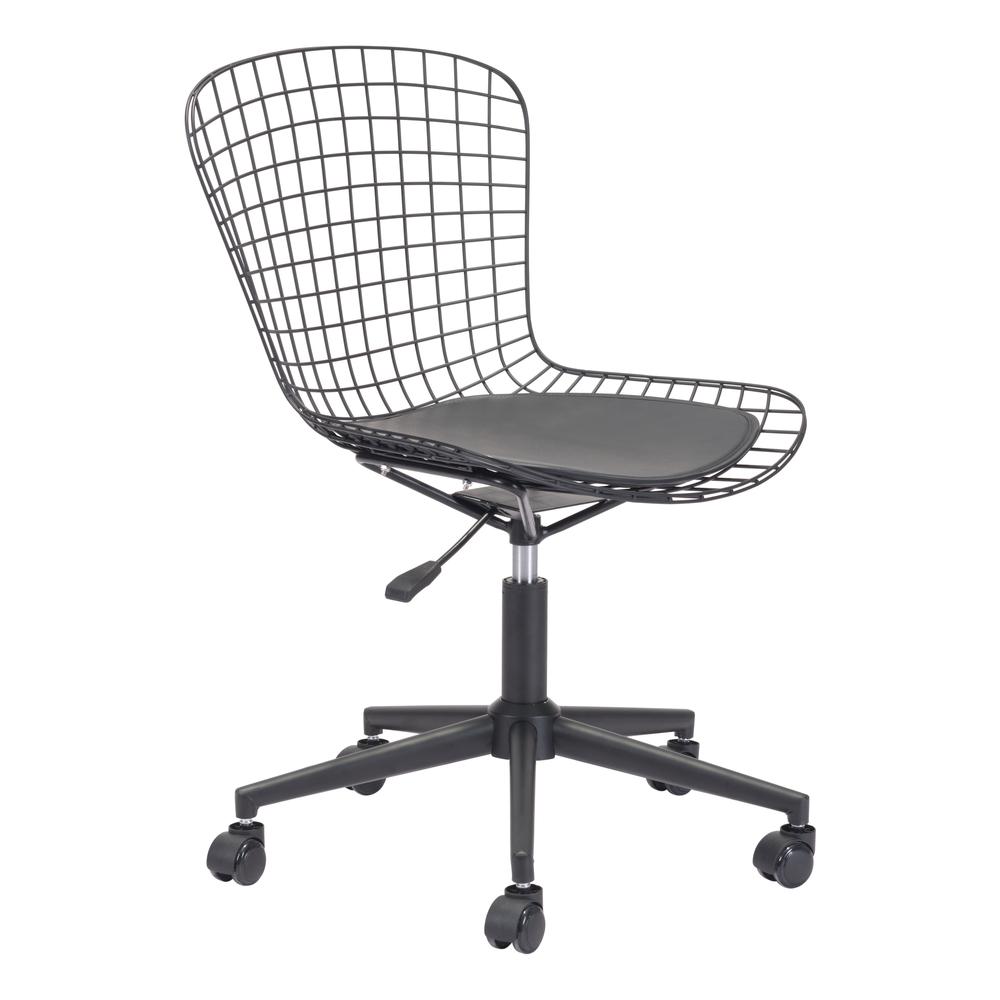 Wire Office Chair Black & Black Cushion. The main picture.