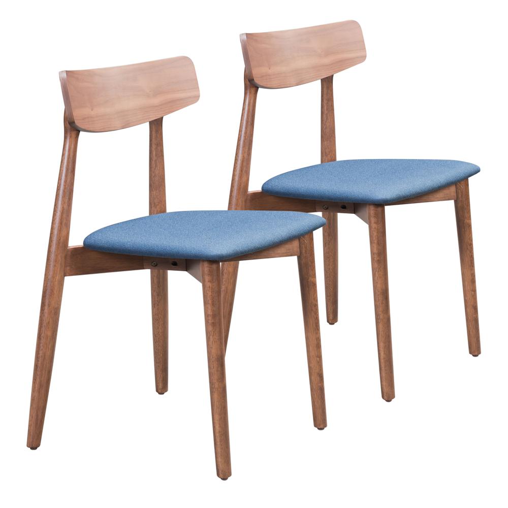 Newman Dining Chair (Set of 2) Walnut & Blue. Picture 1