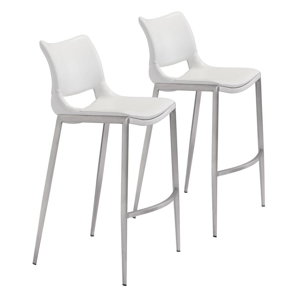 Ace Barstool (Set of 2) White & Silver. Picture 1