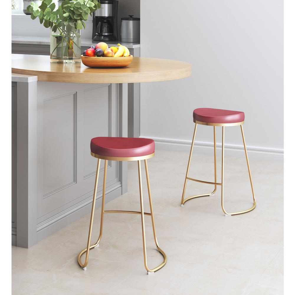 Bree Counter Stool (Set of 2) Burgundy & Gold. Picture 7