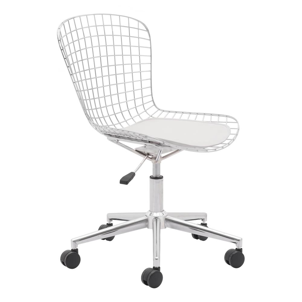 Wire Office Chair Chrome & White Cushion. Picture 1