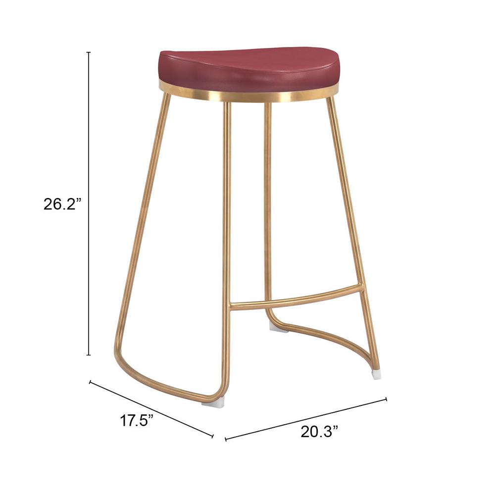 Bree Counter Stool (Set of 2) Burgundy & Gold. Picture 9