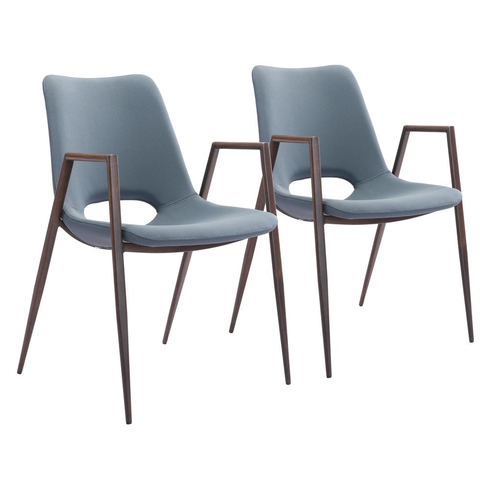 Desi Dining Chair (Set of 2) Blue & Walnut. Picture 1