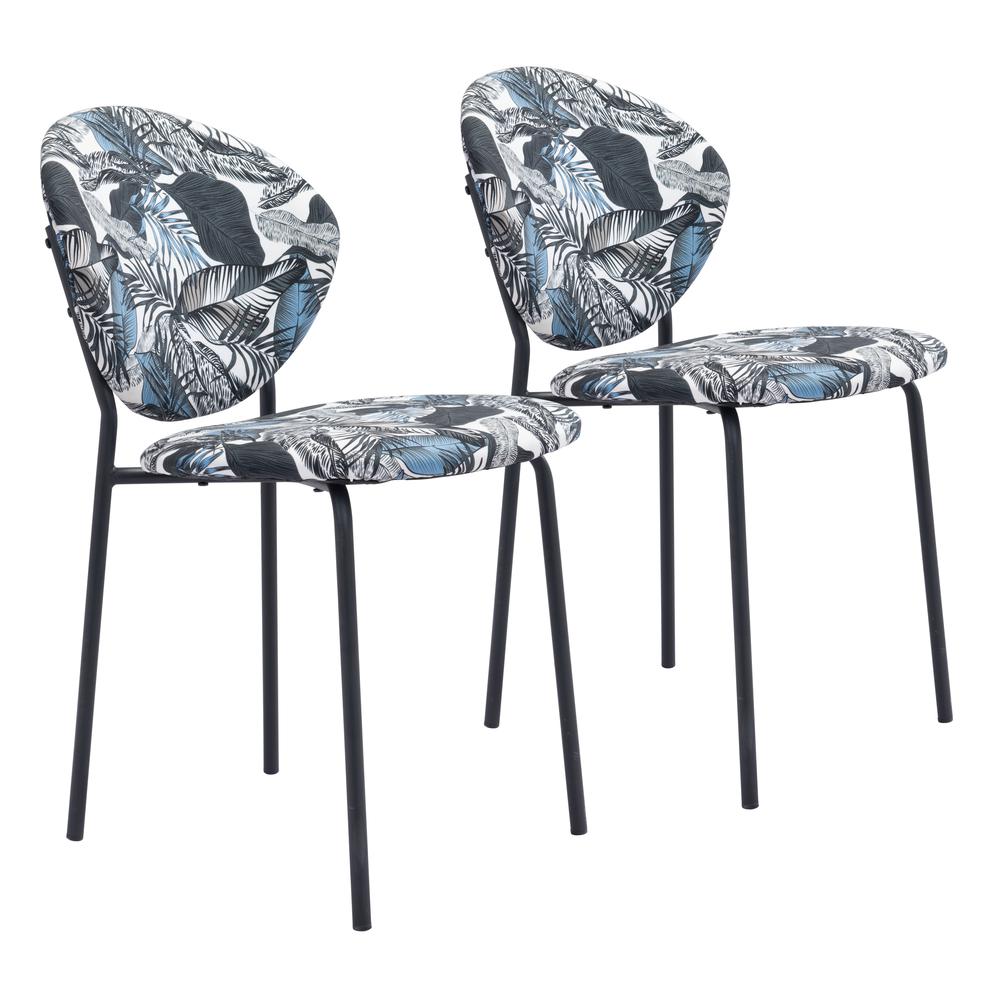 Clyde Dining Chair (Set of 2) Leaf Print & Black. Picture 1