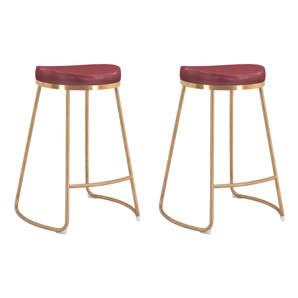 Bree Counter Stool (Set of 2) Burgundy & Gold. Picture 1