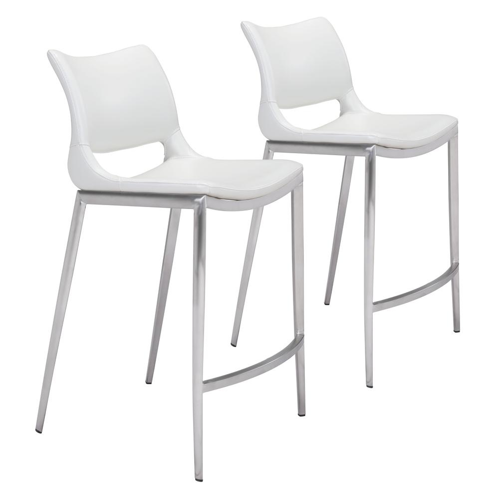 Ace Counter Stool (Set of 2) White & Silver. Picture 1