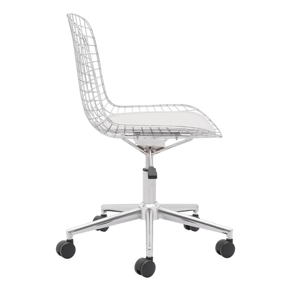 Wire Office Chair Chrome & White Cushion. Picture 2