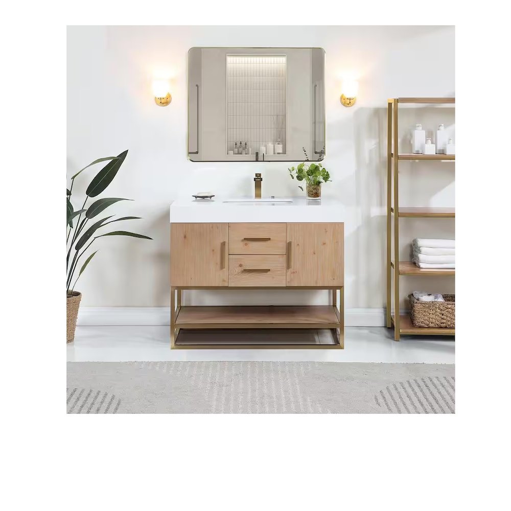 42" Single Bathroom Vanity in Light Brown awith Mirror. Picture 1