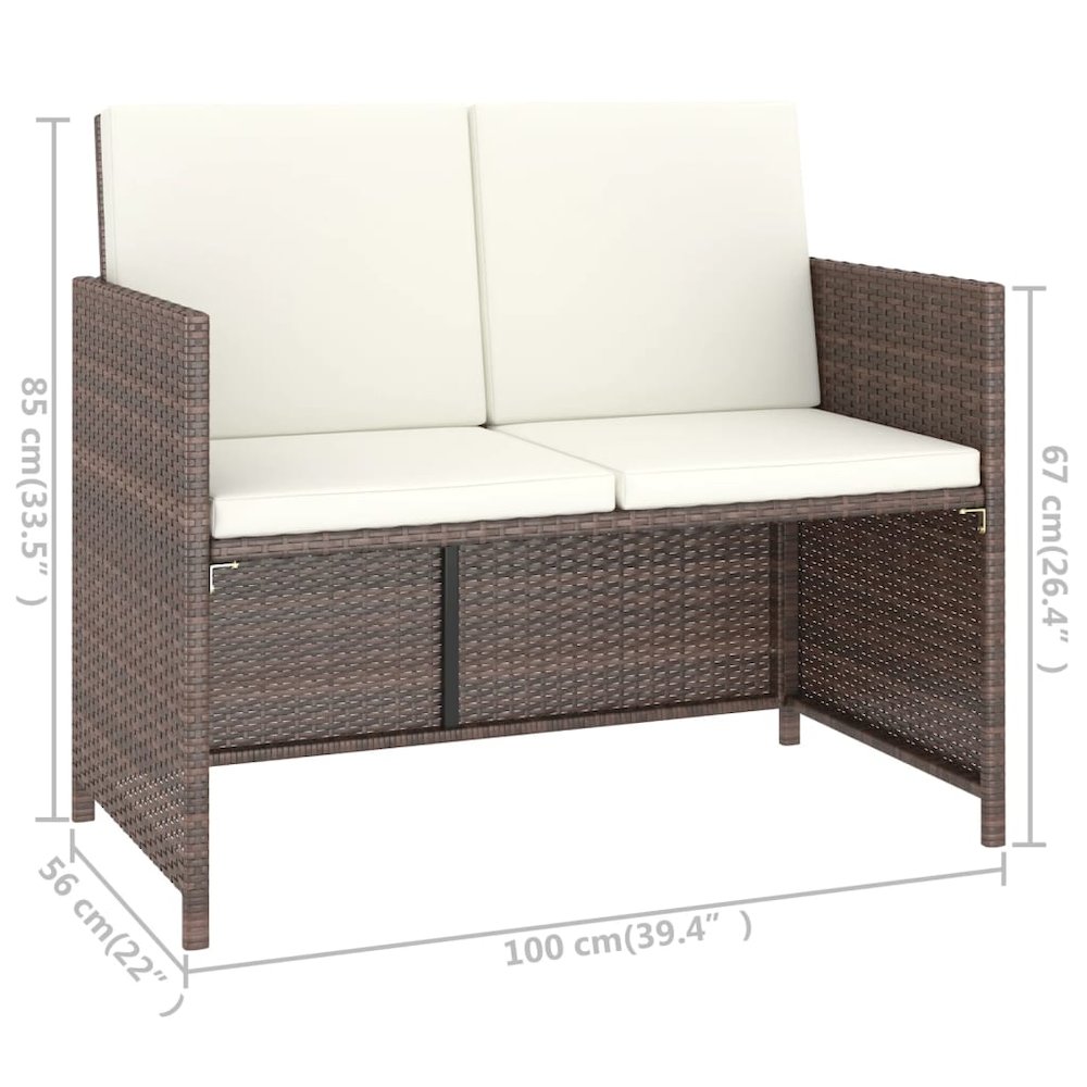 vidaXL 6 Piece Outdoor Dining Set with Cushions Poly Rattan Brown. Picture 7