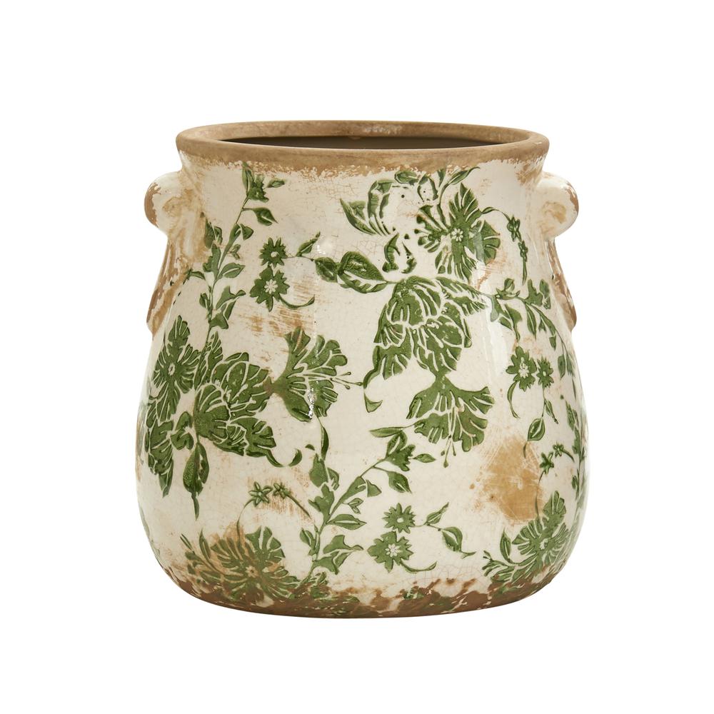 6.5in. Tuscan Ceramic Green Scroll Planter. Picture 1