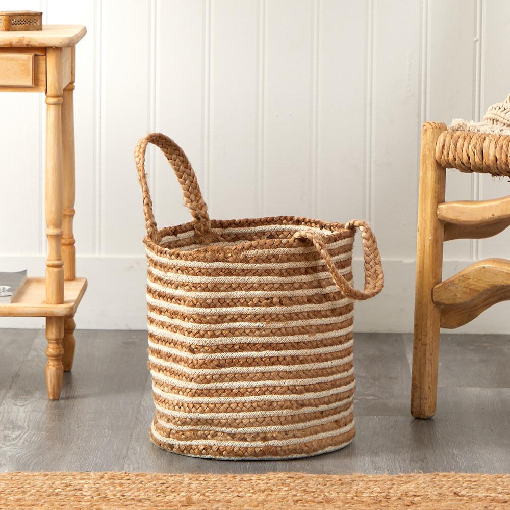 14in. Boho Chic Basket Planter Natural Cotton and Jute. Picture 6