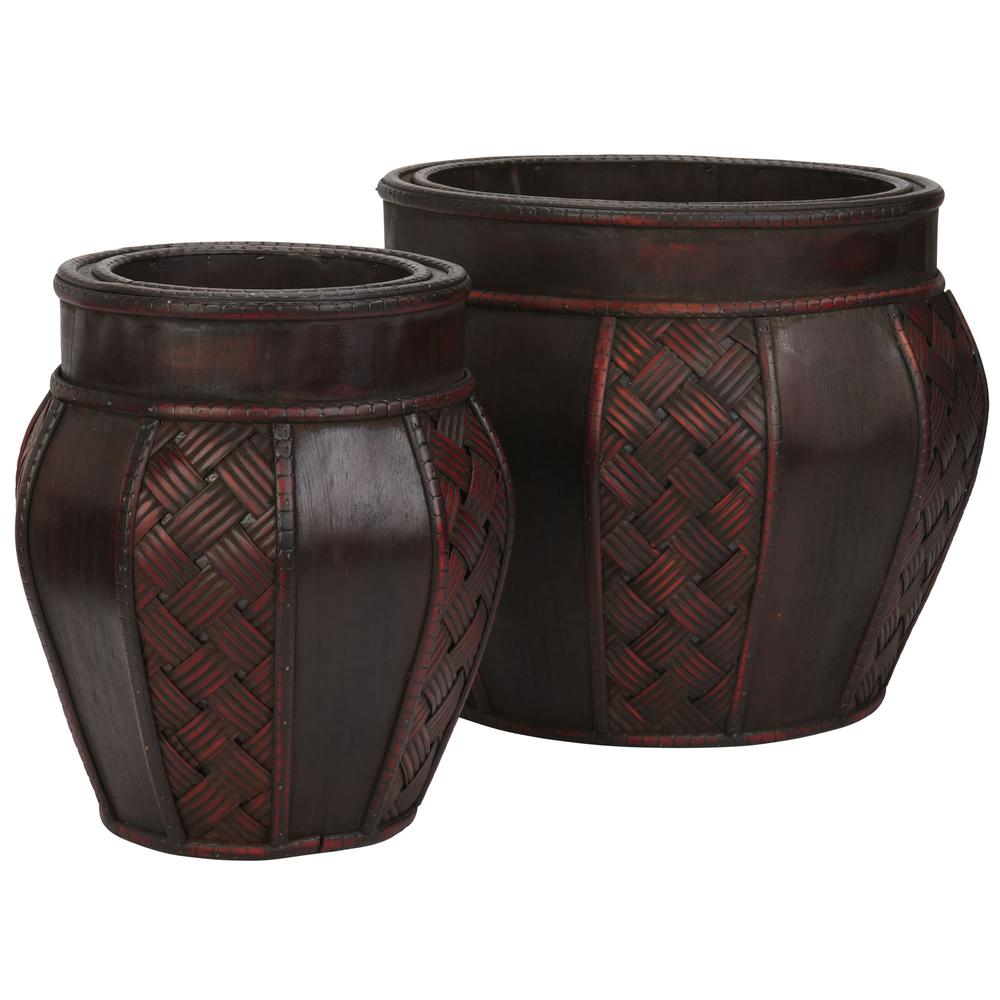Wood and Weave Panel Decorative Planters (Set of 2). Picture 1