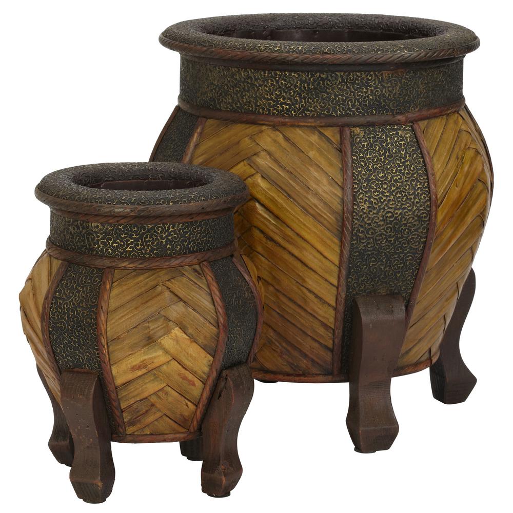 Decorative Rounded Wood Planters (Set of 2). Picture 25
