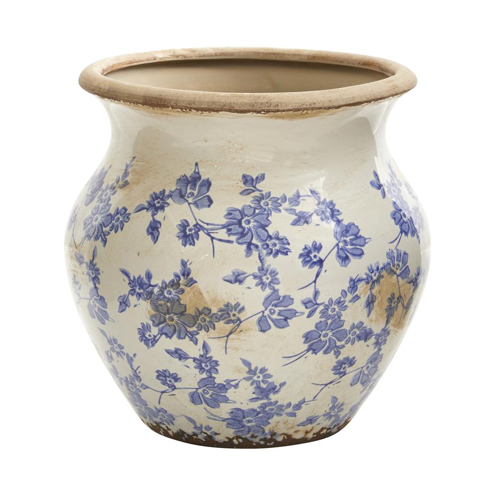 10.5in. Tuscan Ceramic Blue Scroll Urn Vase. The main picture.