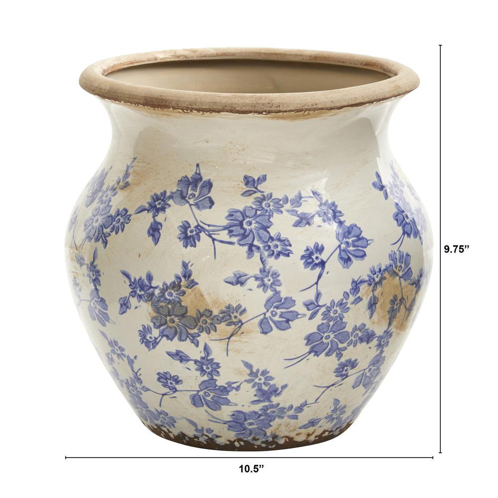 10.5in. Tuscan Ceramic Blue Scroll Urn Vase. Picture 2