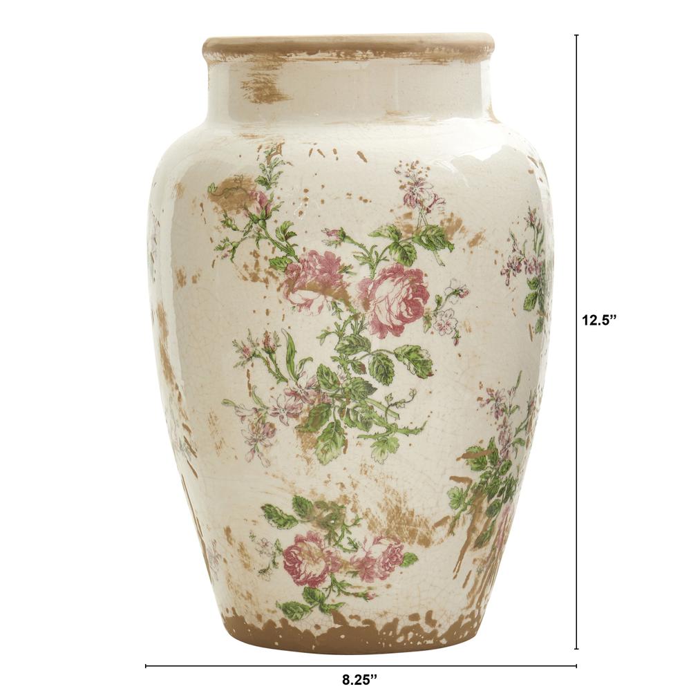 12.5in. Tuscan Ceramic Floral Print Vase. Picture 2