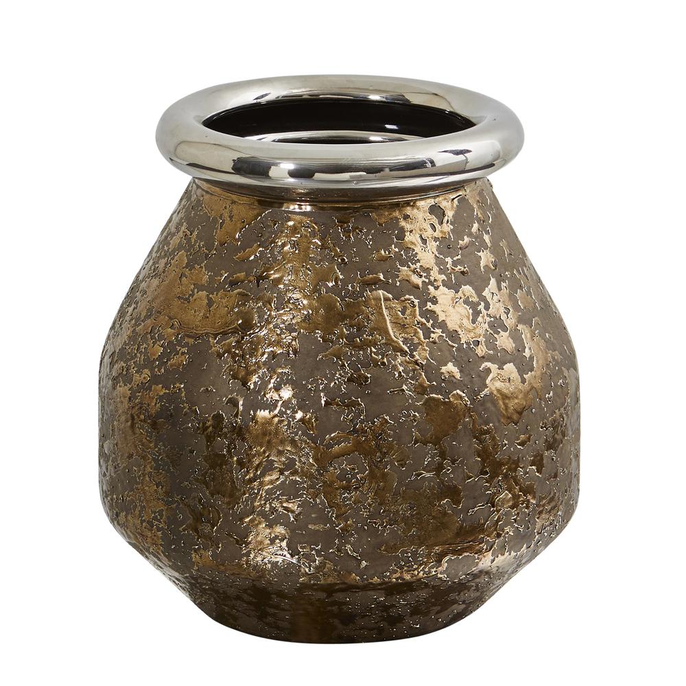 9.5in. Textured Bronze Vase with Silver Rim. Picture 1