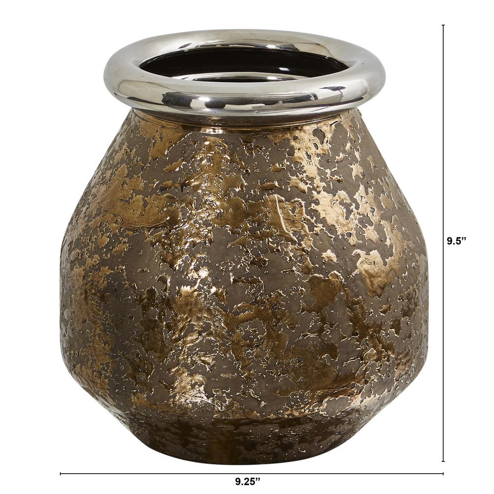 9.5in. Textured Bronze Vase with Silver Rim. Picture 2